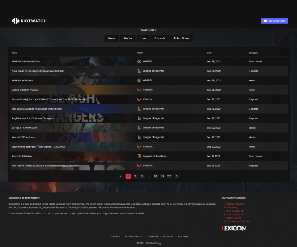 Riot Games News Collator RiotWatch Launches With Discord Bot and Custom Feeds